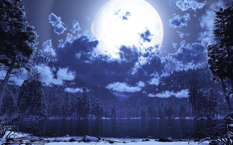 Full Moon over Snowy Lake — Blue