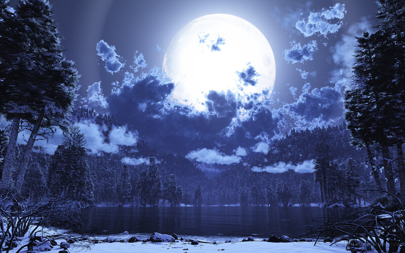 Full Moon over Snowy Lake
