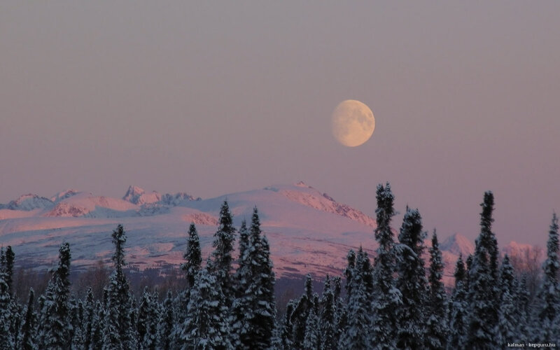 Full Moon over Snowy Mountains — Pink
