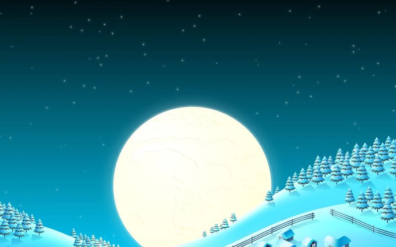 Full Moon over Snowy Village