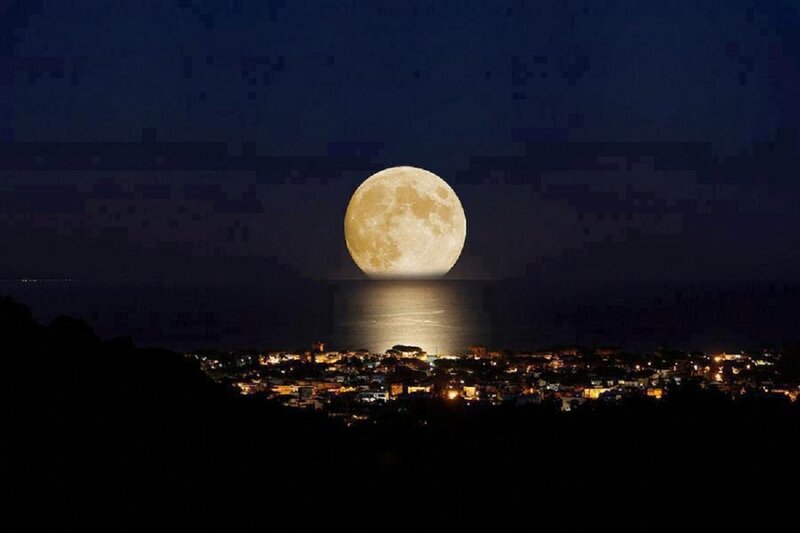 Full Moon over Town — Blue