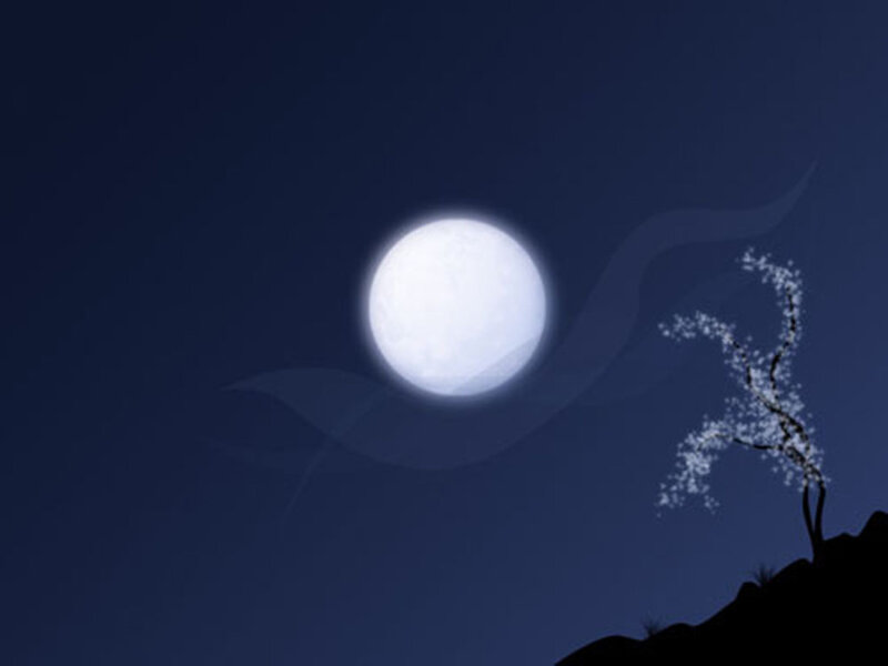 Full Moon over Tree — Blue
