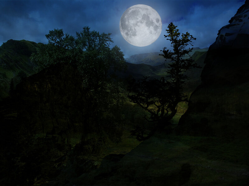 Full Moon over Valley — Blue