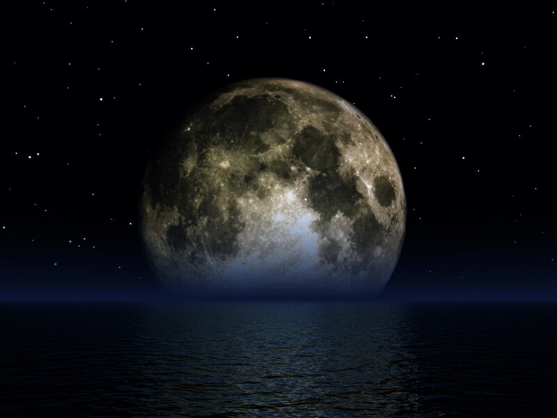 Full Moon over Water — Black, Serene, Night, 3d Render