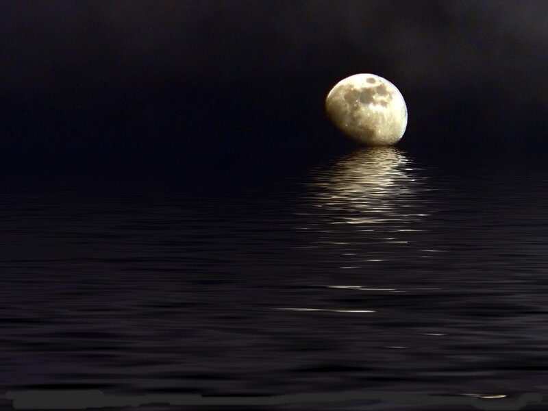 Full Moon over Water — Black, Serene, Night, Photograph