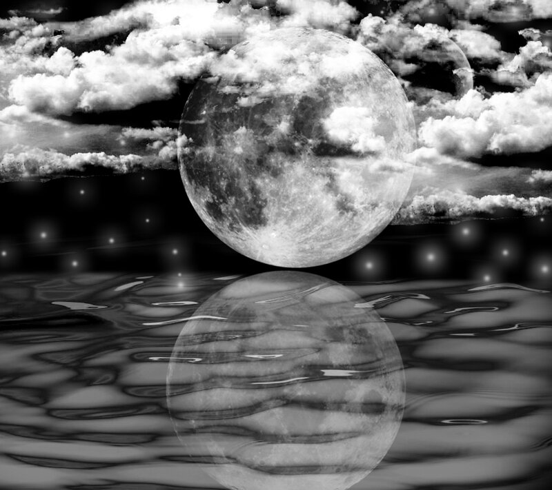 Full Moon over Water — Black, Serene, Night
