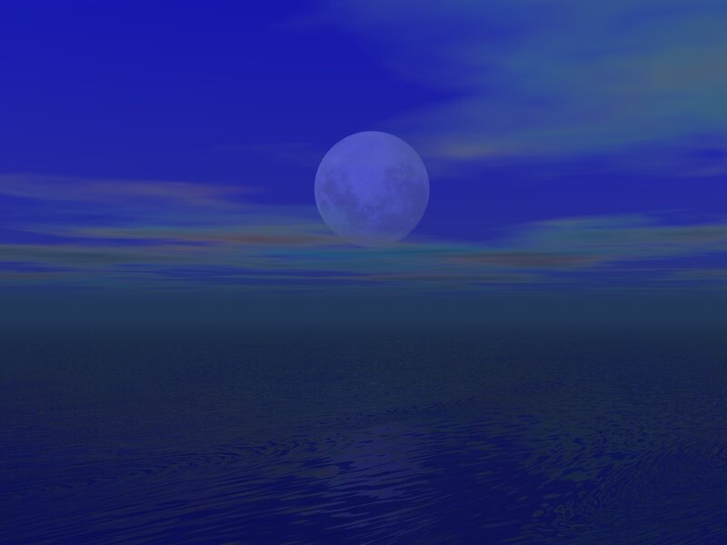 Full Moon over Water — Blue, Serene, Night, Digital Art, Sky, Purple