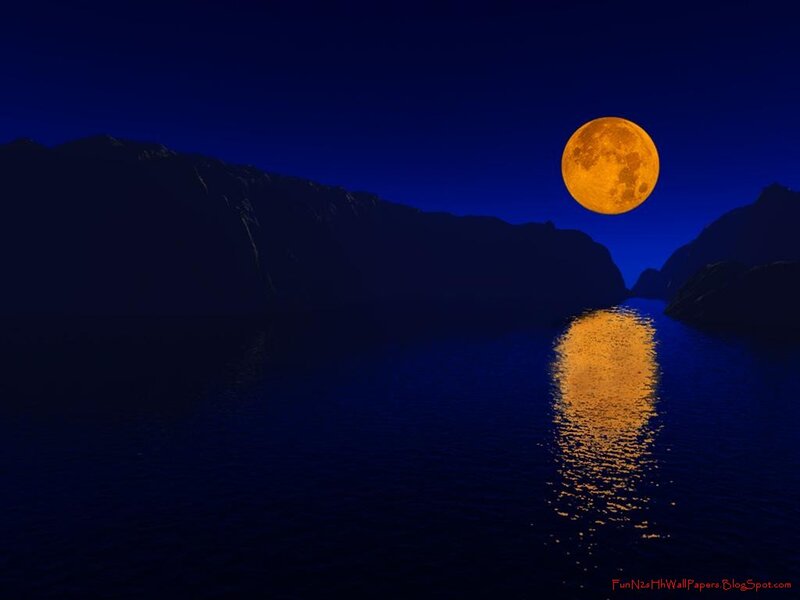 Full Moon over Water — Blue, Serene, Night, Digital Art
