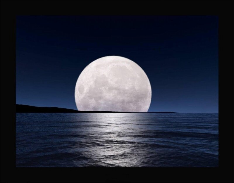 Full Moon over Water — Blue, Serene