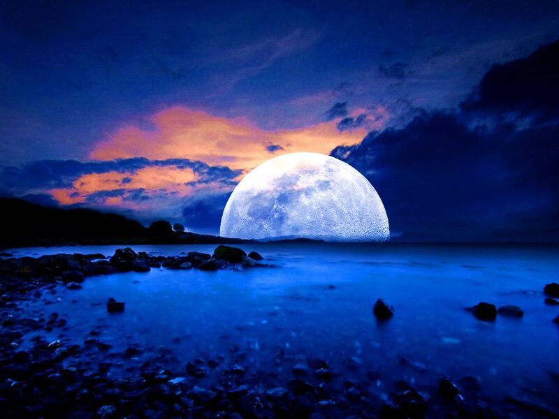 Full Moon over Water — Blue