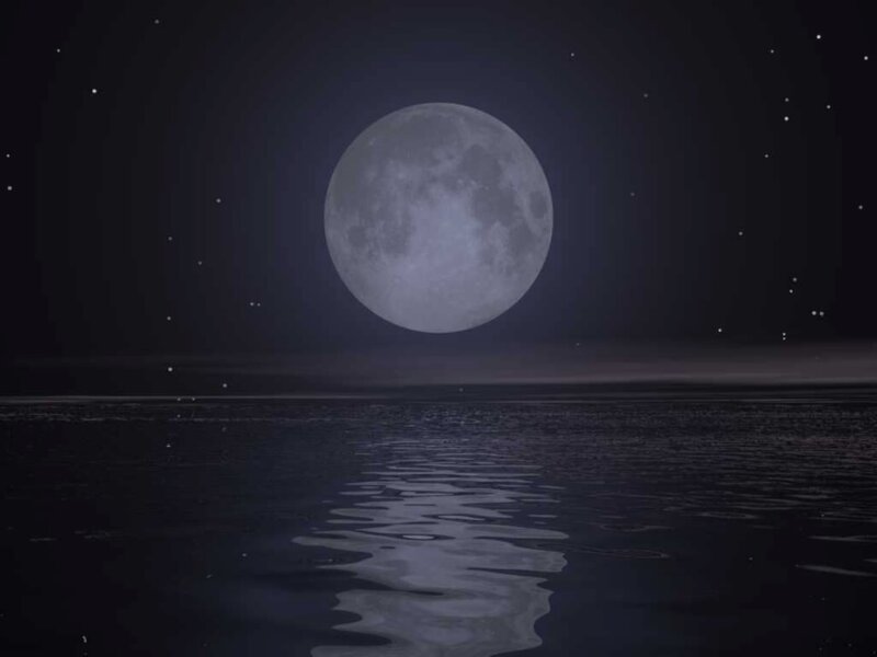 Full Moon over Water — Gray, Serene, Night