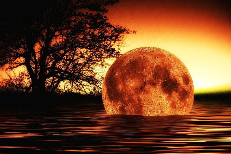 Full Moon over Water — Orange, Dramatic, Night