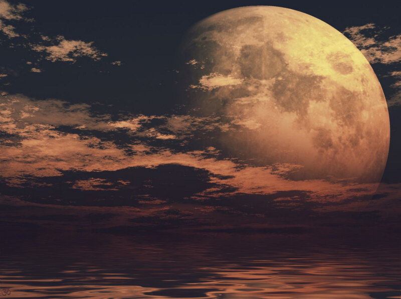 Full Moon over Water — Orange, Dramatic