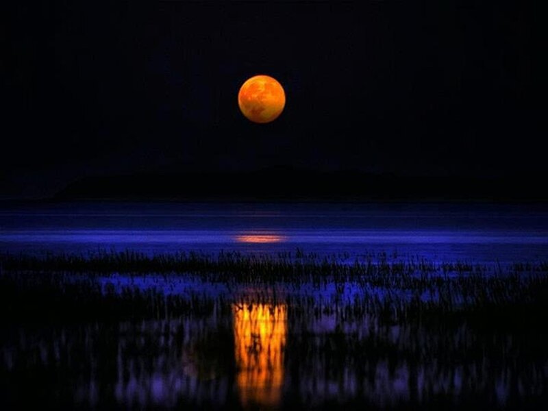 Full Moon over Water — Orange, Serene, Night