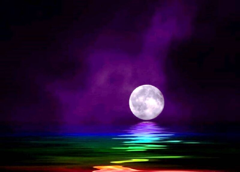 Full Moon over Water — Purple, Dramatic