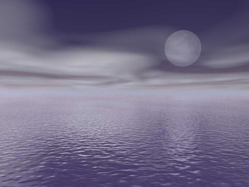 Full Moon over Water — Purple, Serene, Night, Digital Art, Clouds