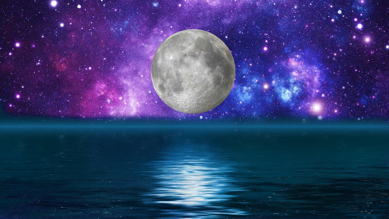 Full Moon over Water — Purple, Serene, Night