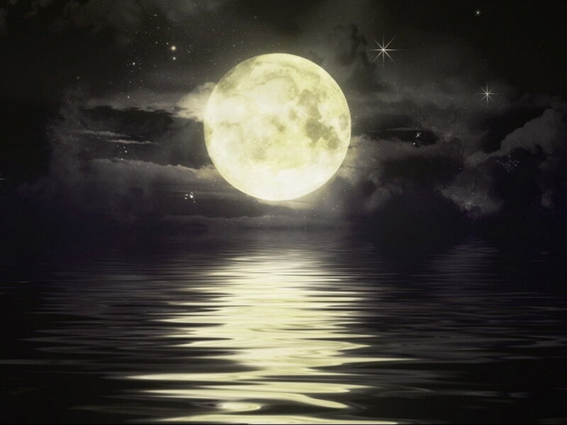 Full Moon over Water — Yellow, Serene, Night