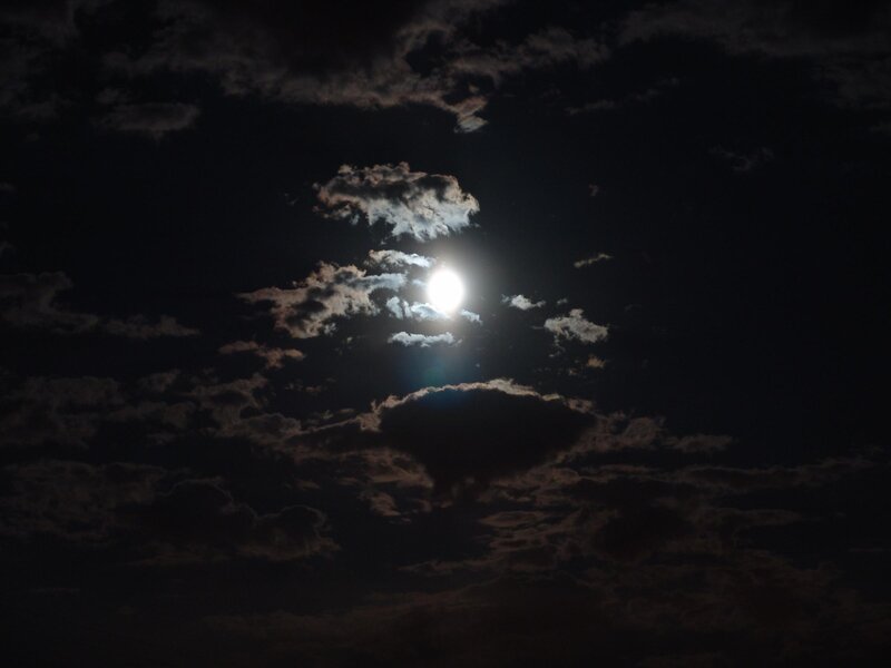 Full Moon Through Clouds — Black, Dramatic, Night, Photograph, Night Sky