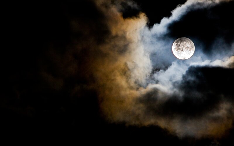 Full Moon Through Clouds — Black, Dramatic, Night