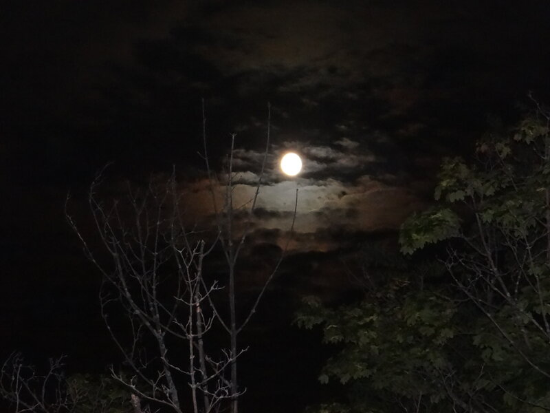 Full Moon Through Clouds — Black, Serene