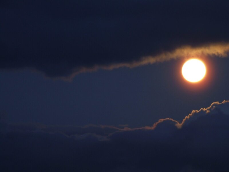 Full Moon Through Clouds — Blue, Dramatic
