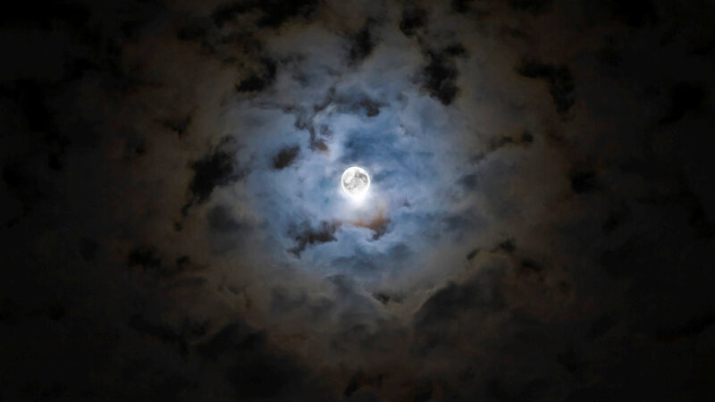 Full Moon Through Clouds — Blue