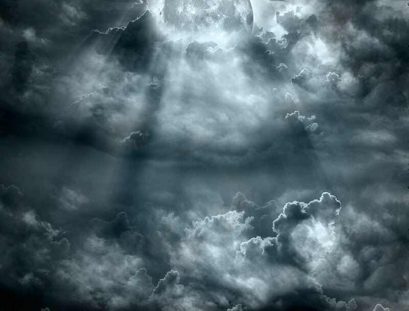 Full Moon Through Clouds — Gray, Dramatic, Night, Digital Art