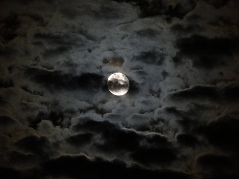 Full Moon Through Clouds — Gray, Dramatic, Night, Photograph