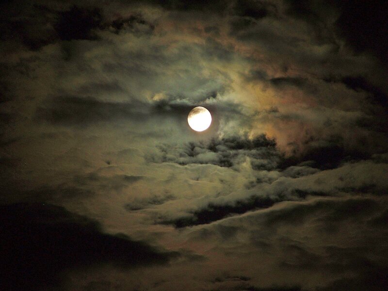 Full Moon Through Clouds — Gray, Dramatic