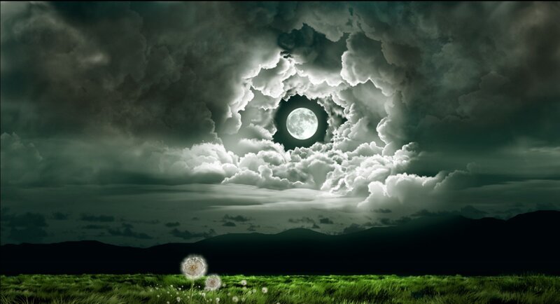 Full Moon Through Clouds — Green