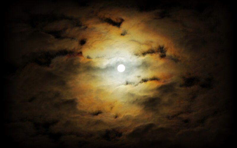 Full Moon Through Clouds — White, Dramatic, Night