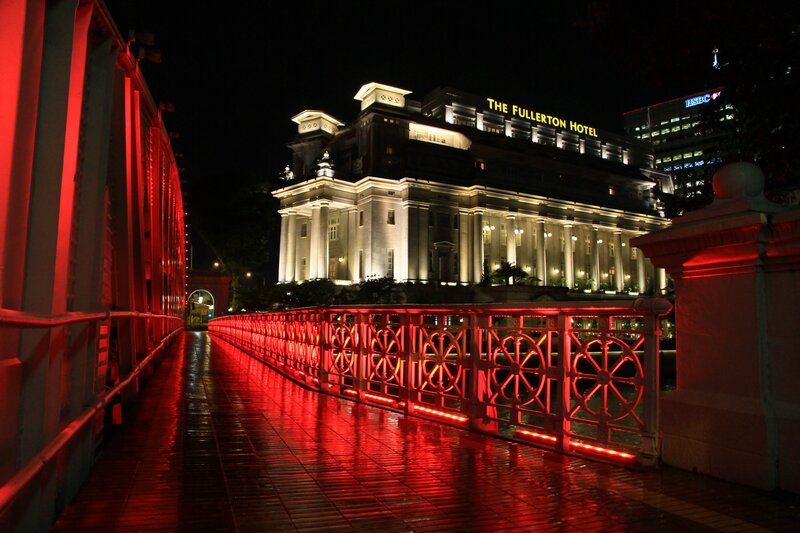 Fullerton Hotel at Night — Red
