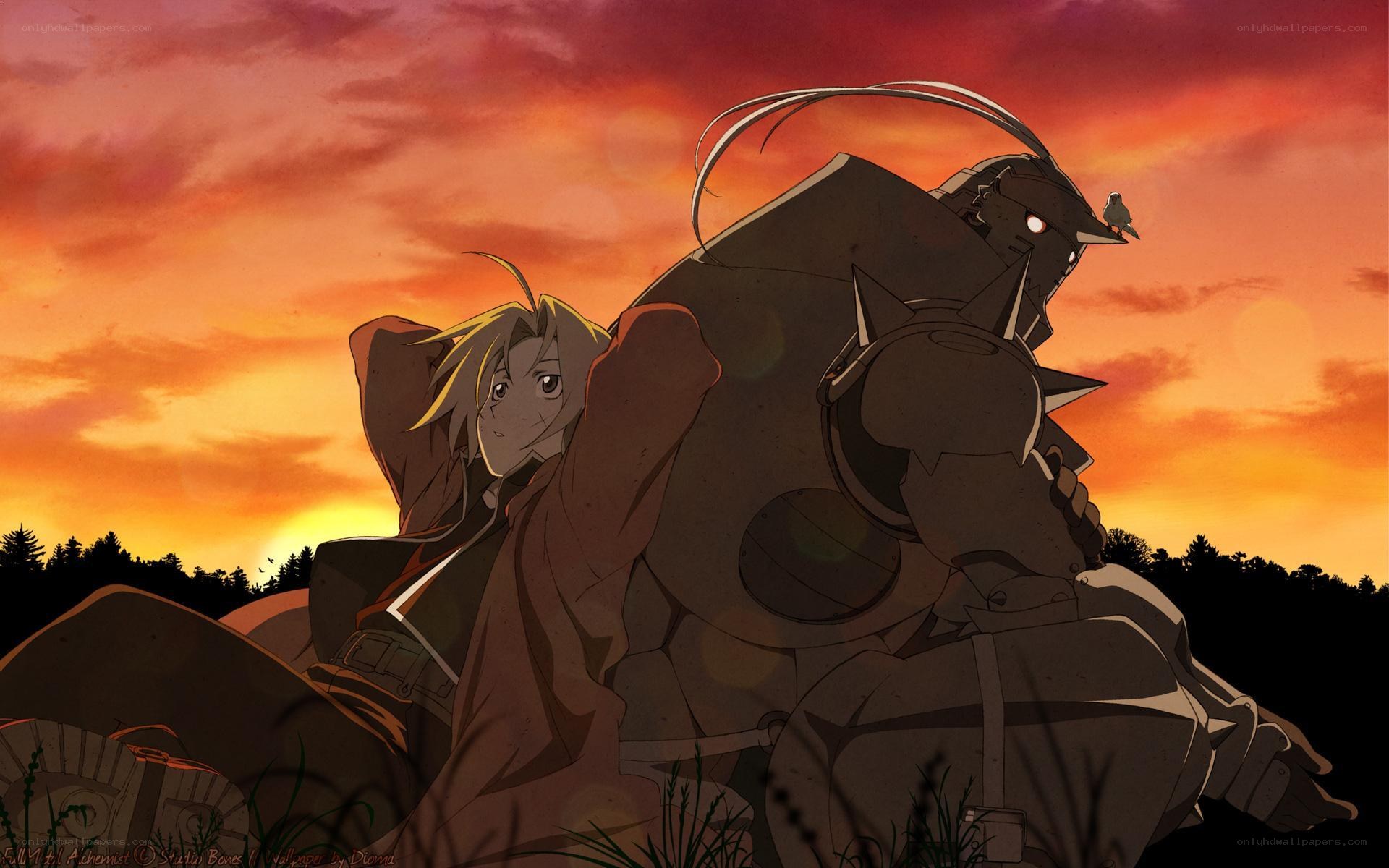 Fullmetal Alchemist characters at sunset