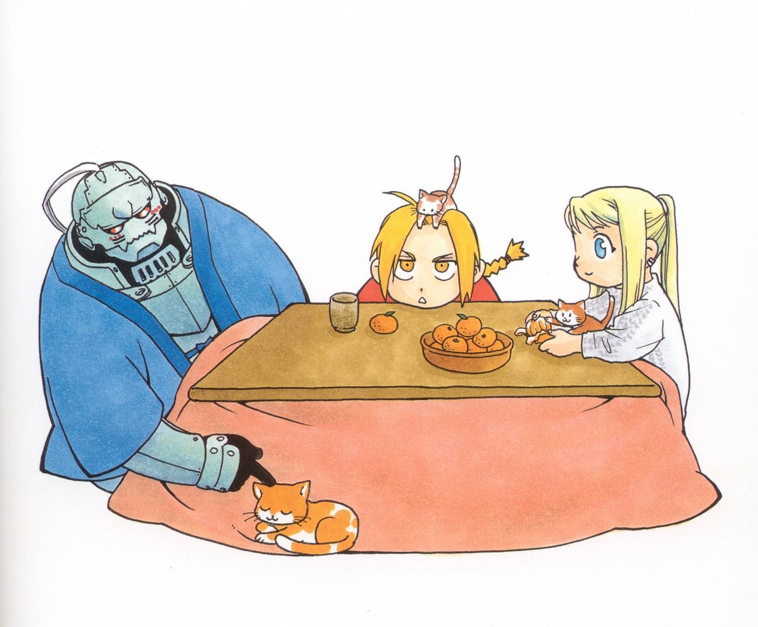 Fullmetal Alchemist characters at table