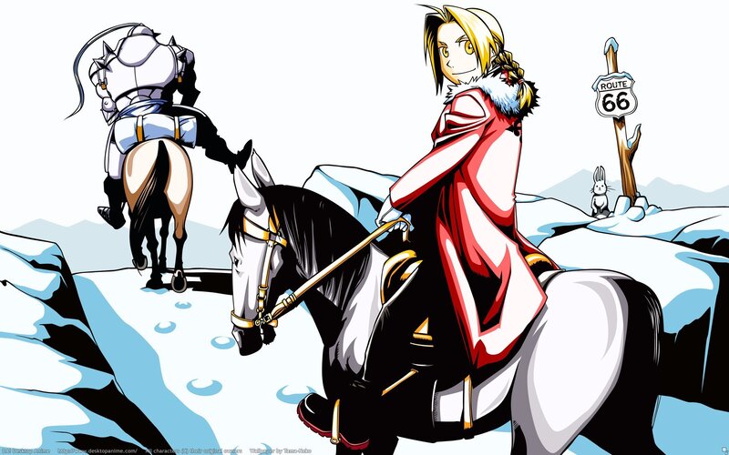Fullmetal Alchemist characters on horseback