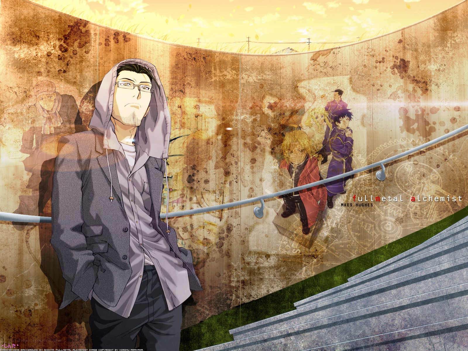 Fullmetal Alchemist characters on stairs