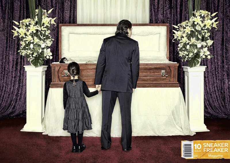 Funeral scene with man and girl