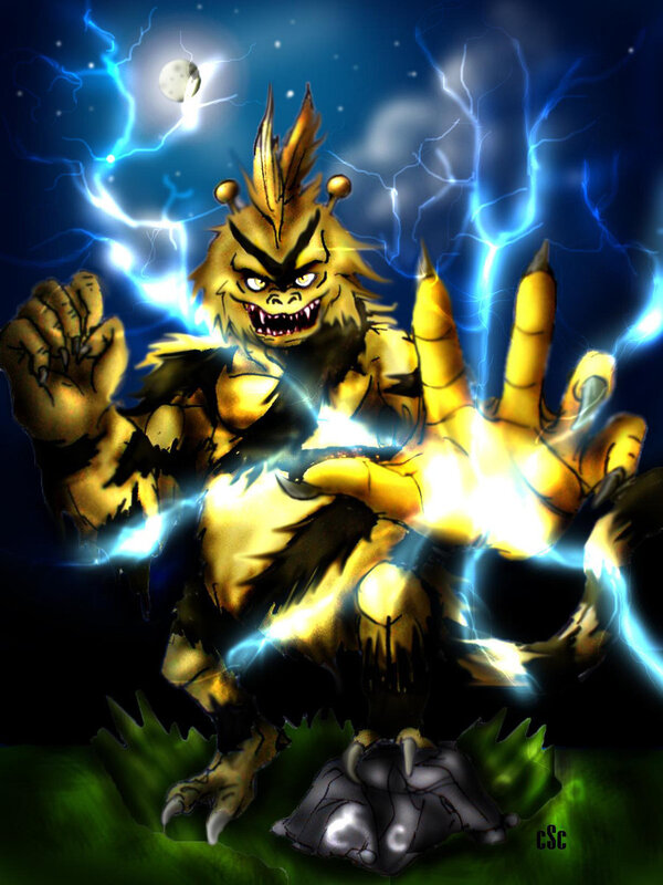 furious monster with lightning