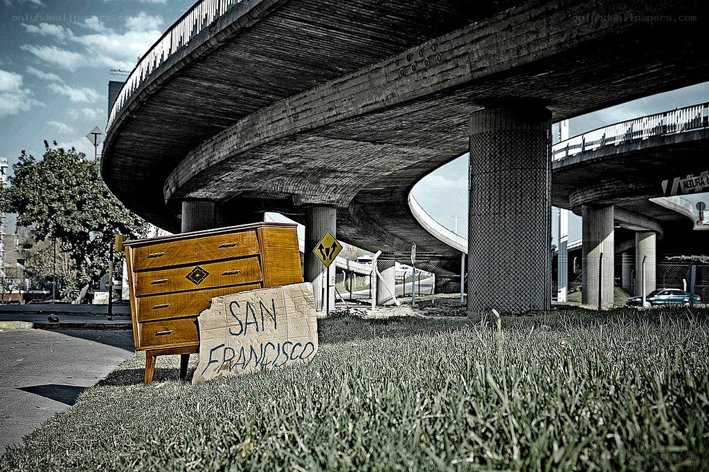Furniture under highway overpass