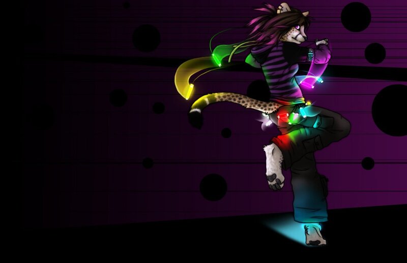 furry character dancing at night