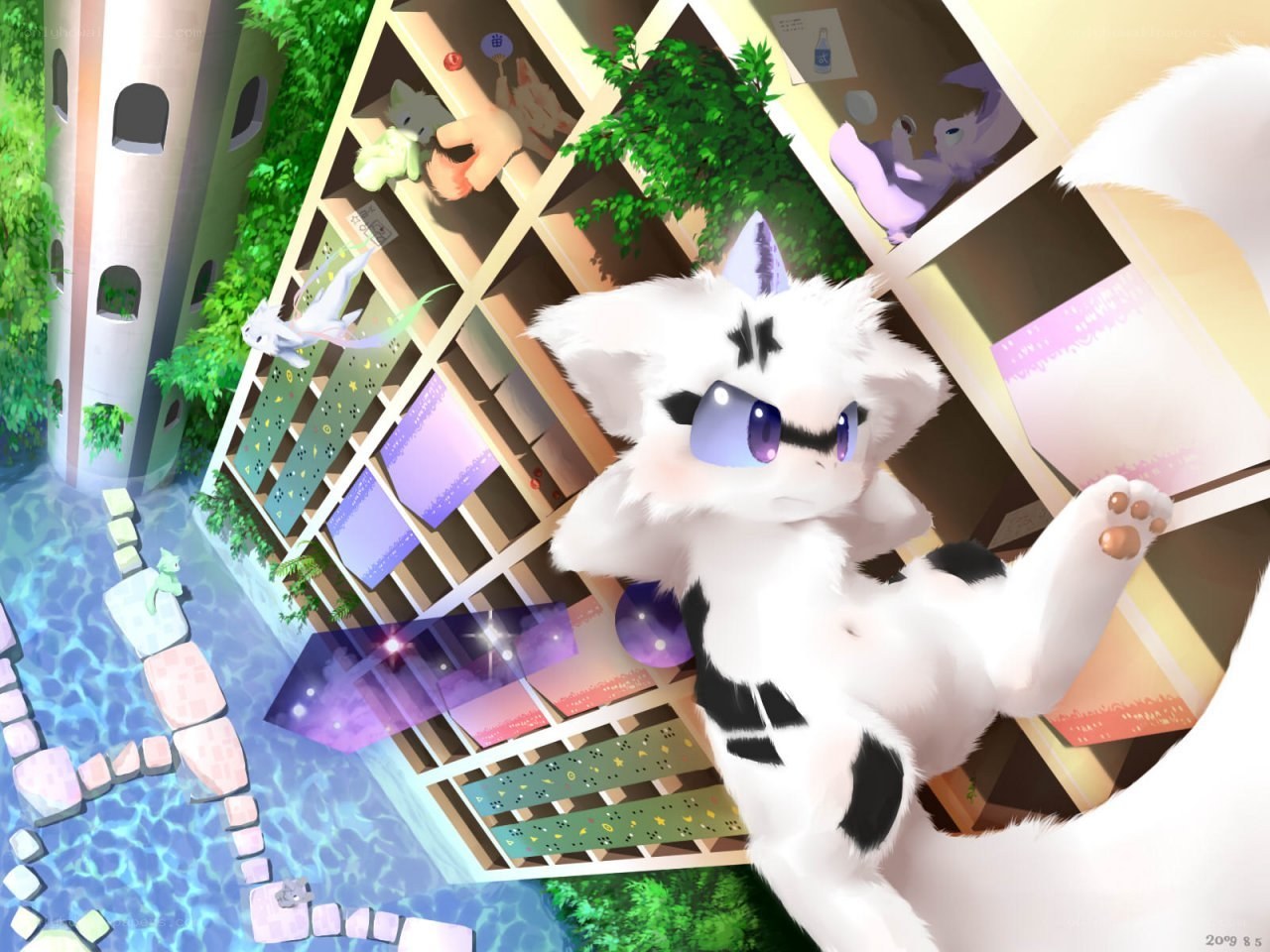 furry character in a garden