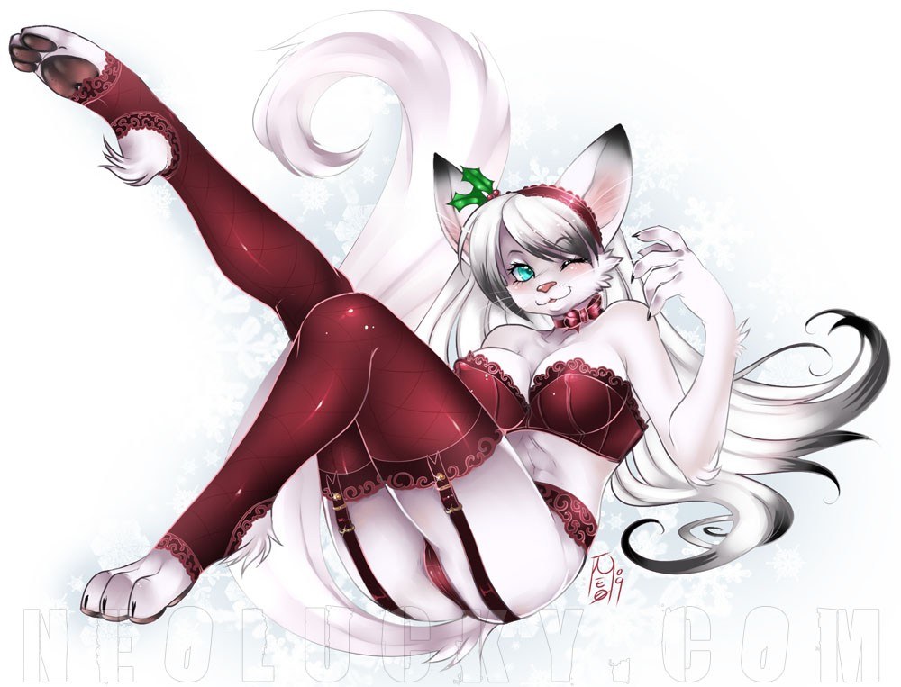 furry character in red lingerie