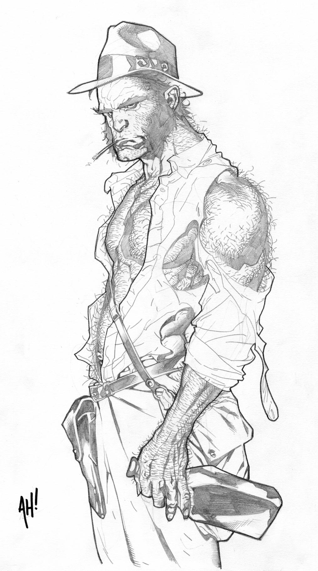 furry character with hat and gun