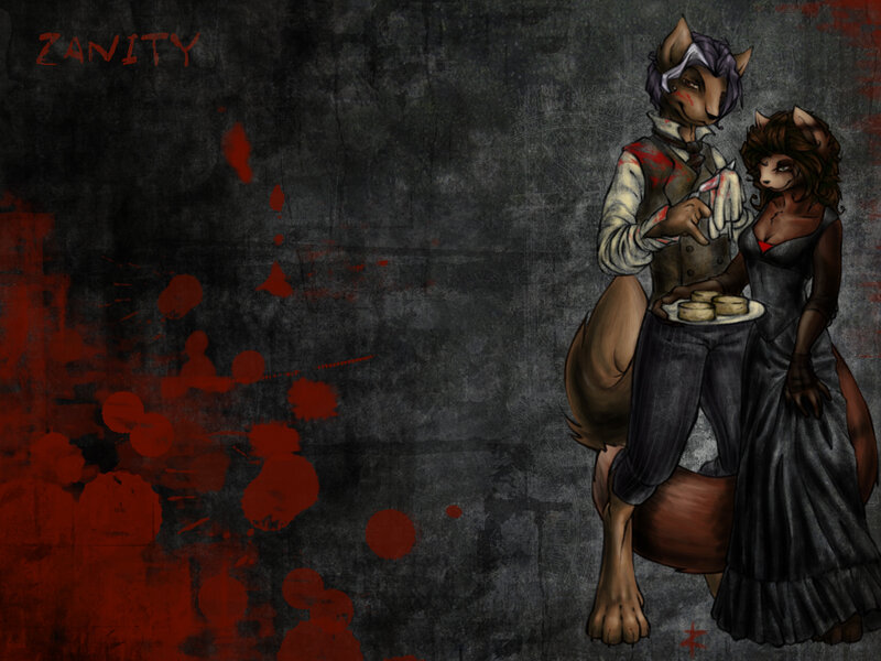 Furry couple with blood splatters