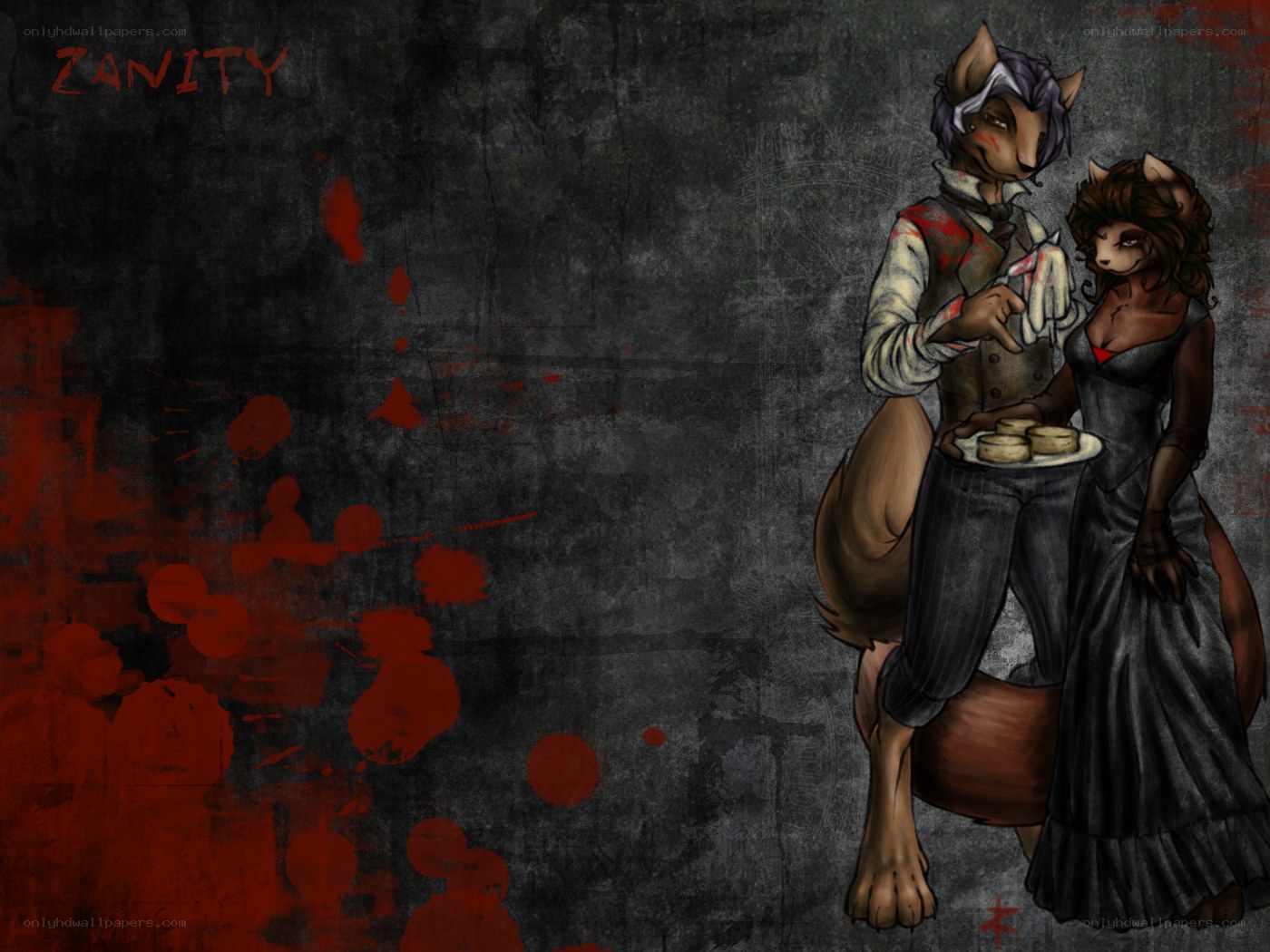 Furry couple with blood splatters