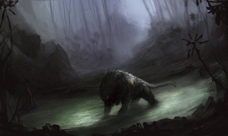 Furry Creature in Water — Gray, Dark