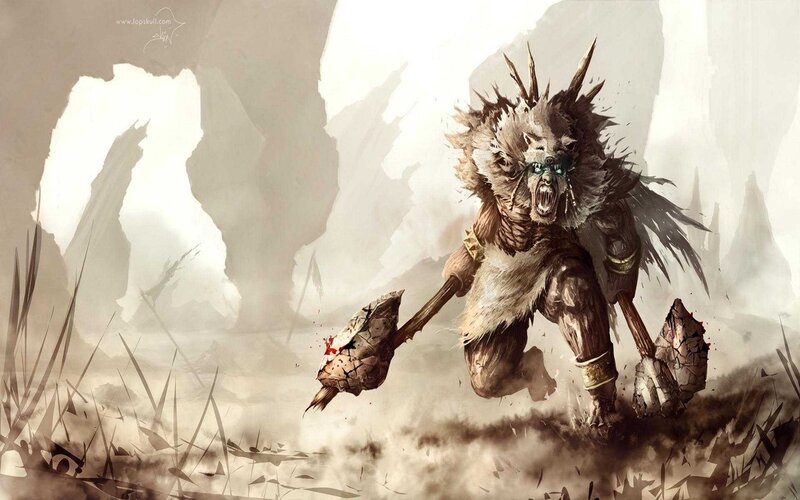 Furry Creature with Axe — Brown, Dramatic