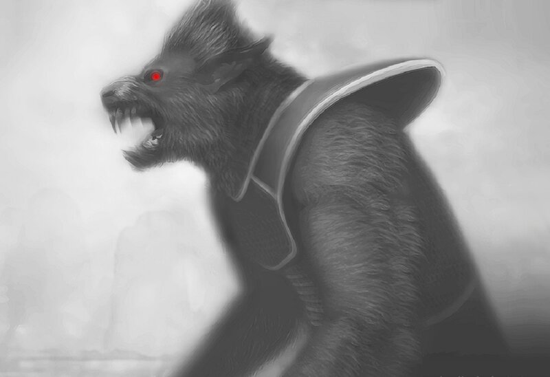 Furry Creature with Red Eyes — Gray