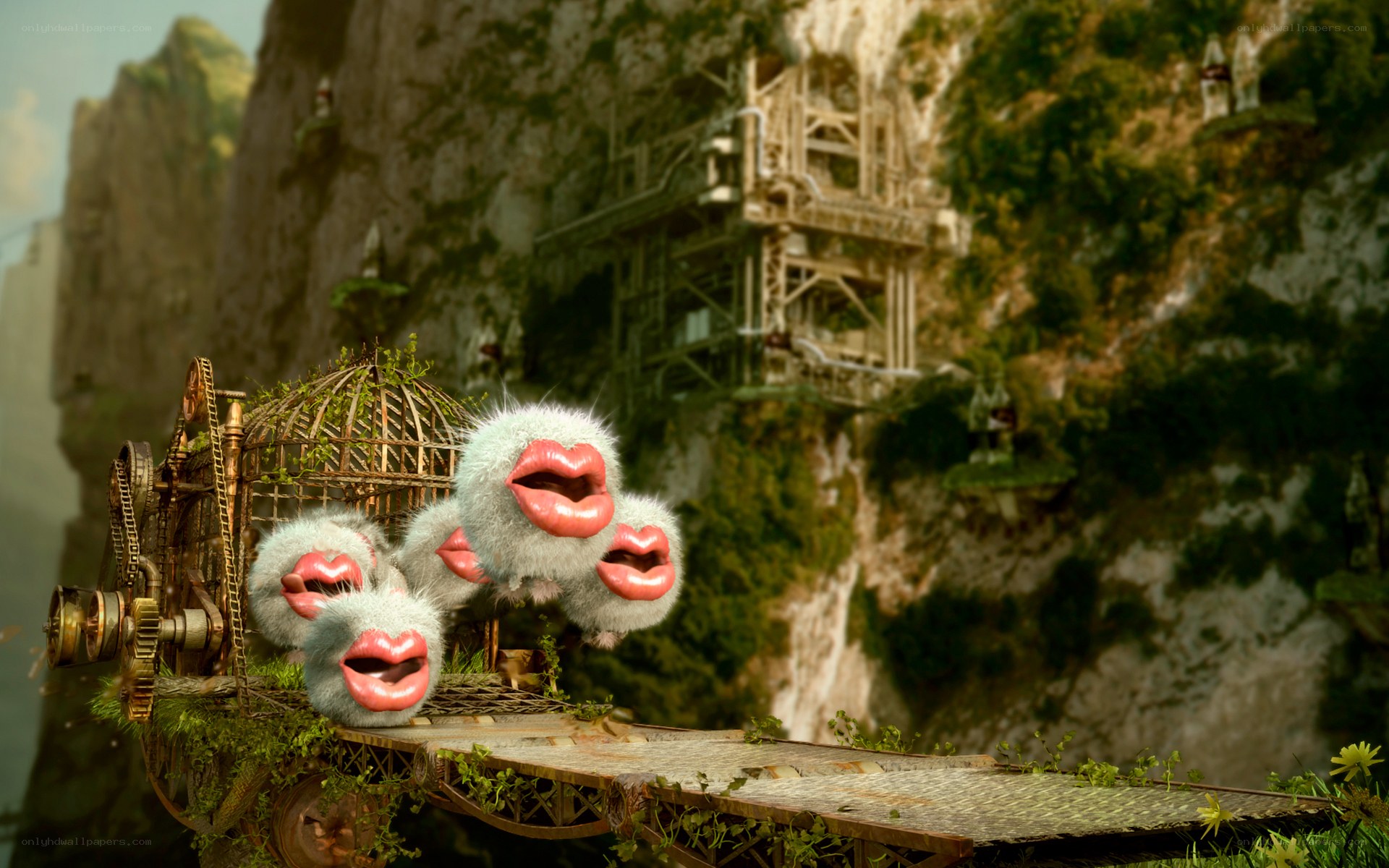 furry creatures with lips on bridge